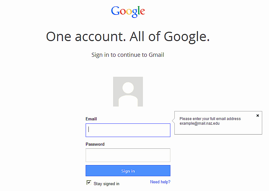 gmail login screen