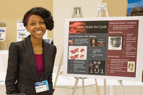Omonike "Nike" Oyelola with her sickle cell project poster