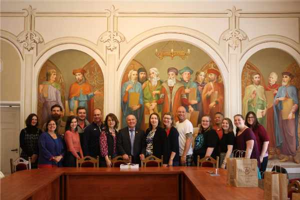 A reception and award ceremony in Ukraine offered by Nazareth's Ukrainian partner institution